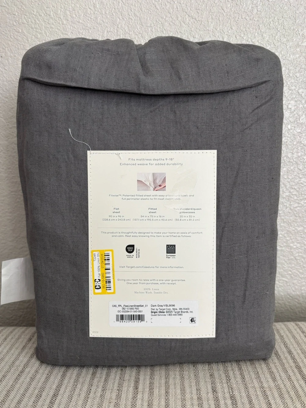 NWT Full 100% Linen Sheet Set Dark Gray - Casaluna